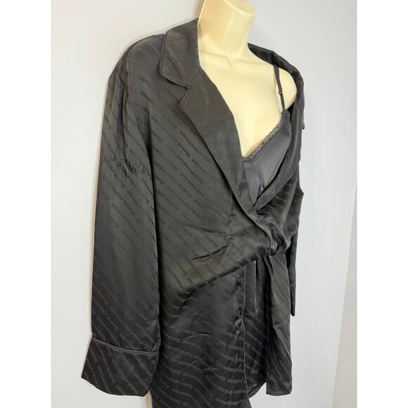Alexander Wang Black Tonal Logo Deconstructed Shirt Dress Silk Blend Black Sz 2 - Picture 3 of 16
